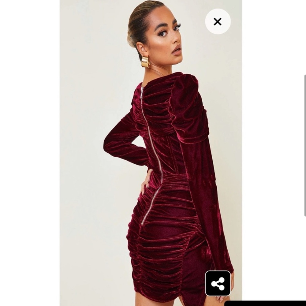 Velvet Maroon PrettyLittleThing mini dress. 6P - Picture 3 of 5